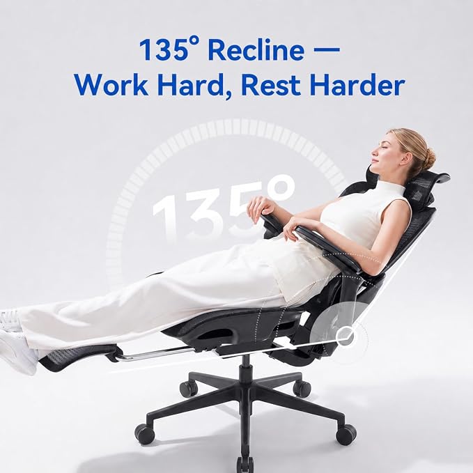 SIHOO B300 PRO Ergonomic Office Chair with Footrest, Mesh Desk Chair, Black | 4-Directional Lumbar & Height-Adjustable Backrest, 6D Armrests, Swivel Computer Chair for Long Hours