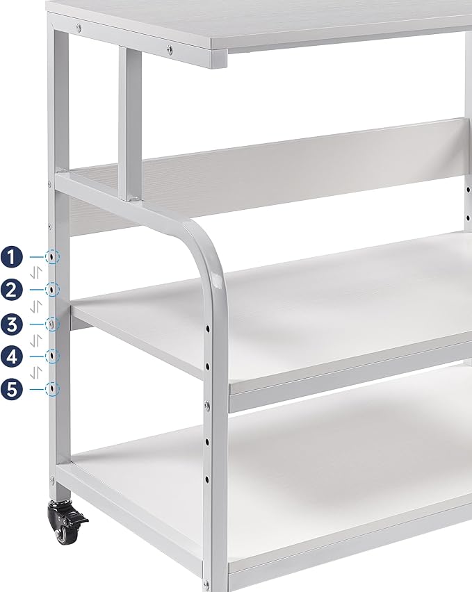 Fannova 32.3"x18.9"x32.1" Extra Large White Printer Stand with Storage | Height Adjustable Middle Shelf, 3 Tier Wide Printer Table with Industrial Wheels, Heavy Duty Rolling Cart for Home Office