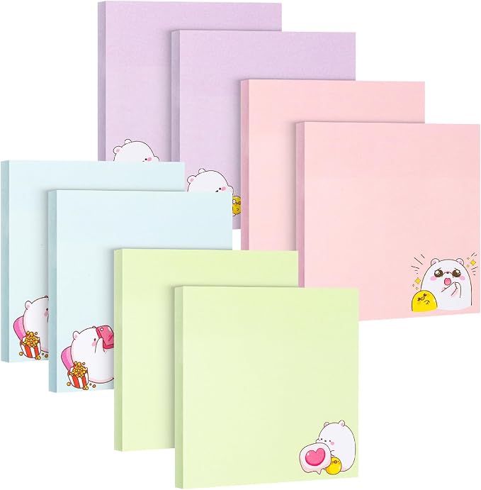 Mr. Pen- Aesthetic Sticky Notes, 3"x3", 8 Pads, 400 Sheets, 4 Designs | Cute Bear Sticky Notes, Self-Stick Note Pads Aesthetic, Perfect for Office, School, Home, Study & Organization