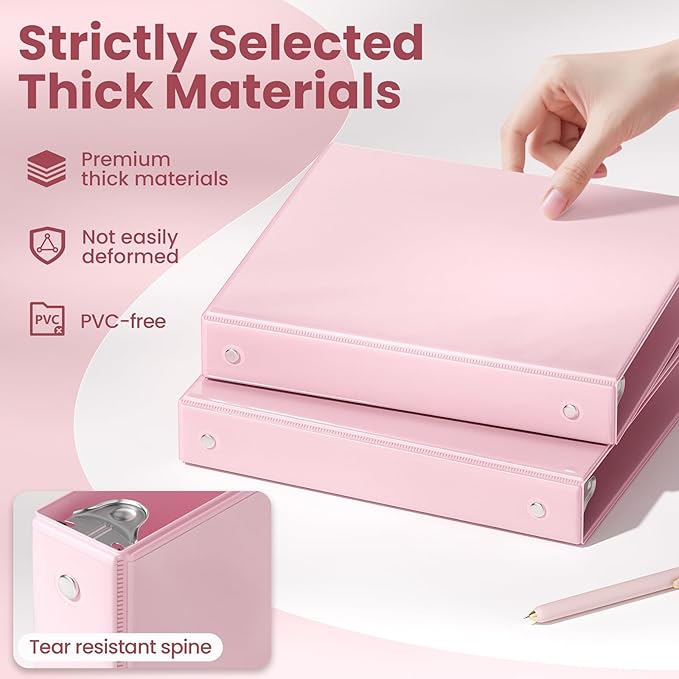 SUNEE 3 Ring Binder 1 Inch 4 Pack, Clear View 1" Binders Three Ring PVC-Free (Fit 8.5x11 Inches) for School or Office Supplies, Pink