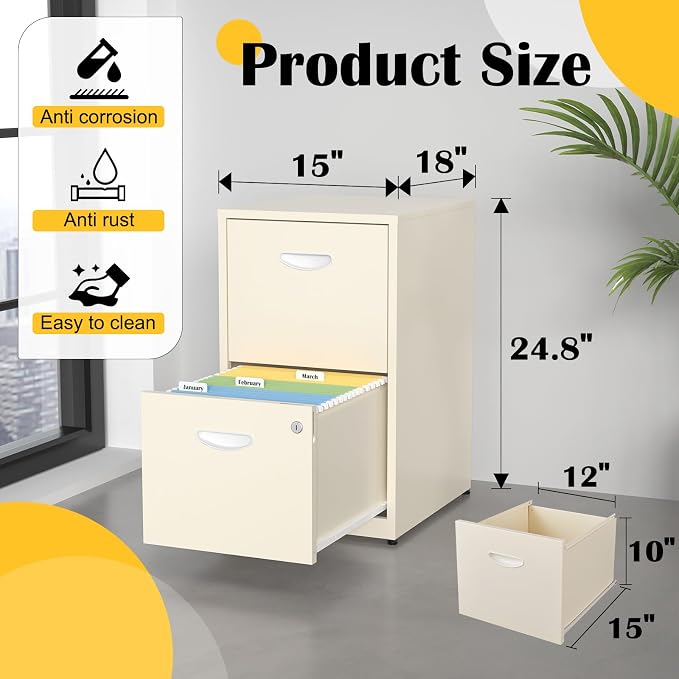 SteeLoong 2 Drawer File Cabinets,Metal Office File Cabinet with Lock,Cream | Filing Cabinets for Home Office,Vertical Modern File Cabinet Office Two Drawers for Hanging Letter,Assembly Required