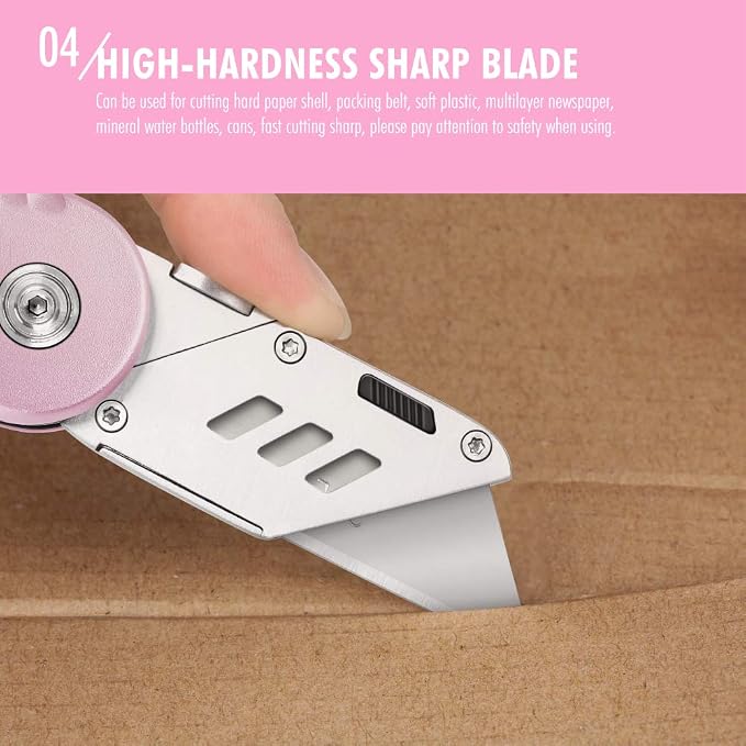 FantastiCAR Folding Utility Knife, Sturdy Metal Box Cutter with Extra 5 Blades, Quick Blade Change, Anti-slip Safety Lock, and Preminium Gift Packaging, for Cardboard Opener, Paper Cutter (Pink) | Anti-slip Sturdy Knife Body, Quick Blade Change, Premiu...