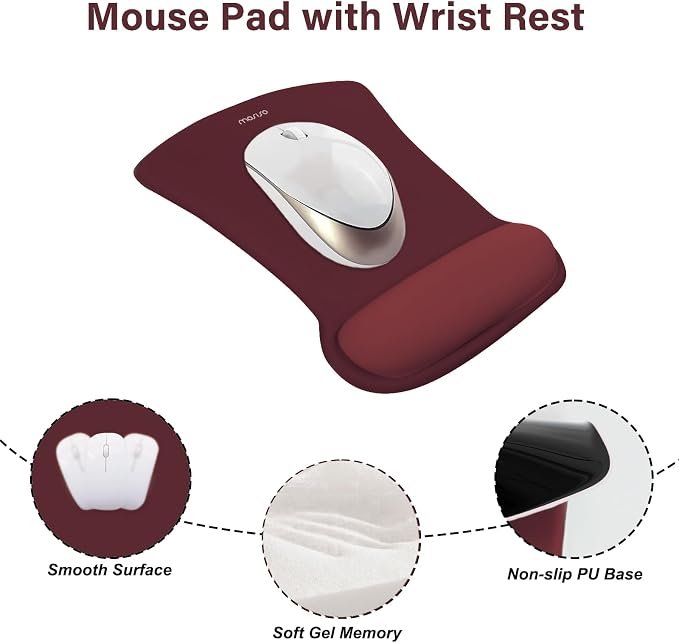 MOSISO Wrist Rest Support for Mouse Pad&Keyboard Set, Wine Red | Ergonomic Mousepad&Coaster Non-Slip Base Home/Office Pain Relief&Easy Typing Cushion with Neoprene Cloth&Raised Memory Foam
