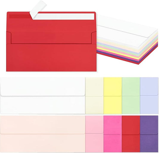 Colorful #10 Business Envelopes Self Seal 50 Pack, Colored Envelopes Letter Size, Standard Mailing Envelope for Office, Checks, Letters, Invoices, Statements, Wedding, 4-1/8 x 9-1/2 inch