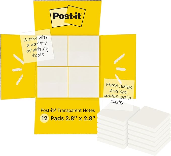 Post-it® Transparent Notes 600-TRSPT-SIOC, 2-7/8 in x 2-7/8 in (73 mm x 73 mm) - (3 Pack)