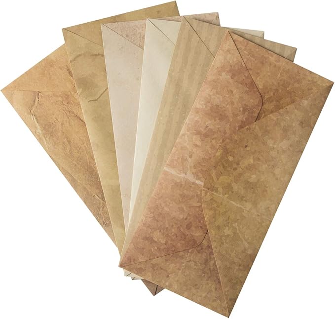 【Pack 48 】Vintage Style Envelopes - Classic Aged Envelopes in 6 Unique Designs - Old Looking Antique Looking- 4 x 8.7 inches (48 Pack)