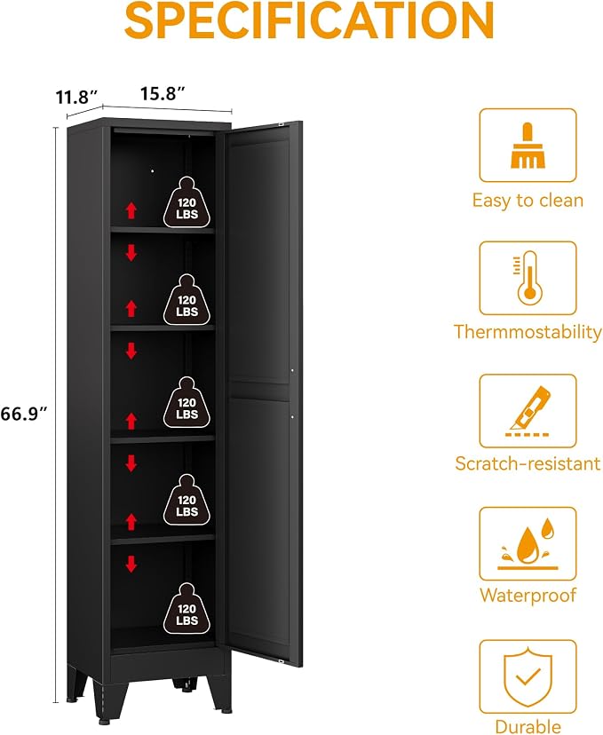 COFaR Tall Bathroom Cabinet, Metal Farmhouse Narrow Slim Storage Cabinet with Adjustable Shelves Barn Door for Bathrooms, Kitchens, Entrances Living Room (Black)