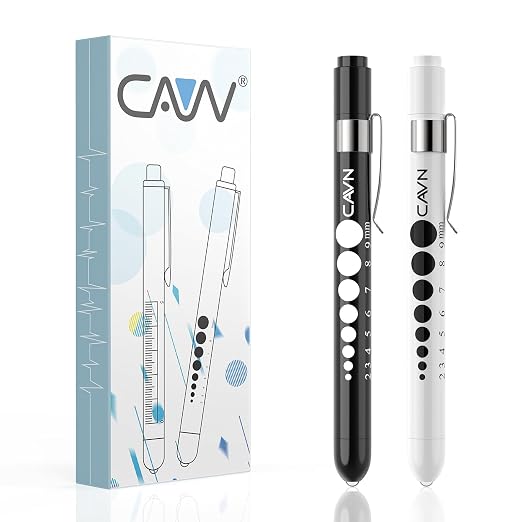 CAVN Pen Light with Pupil Gauge LED Penlight for Nurses Doctors | 2 Pcs Reusable Medical Penlight for Nursing Students (Black/White)