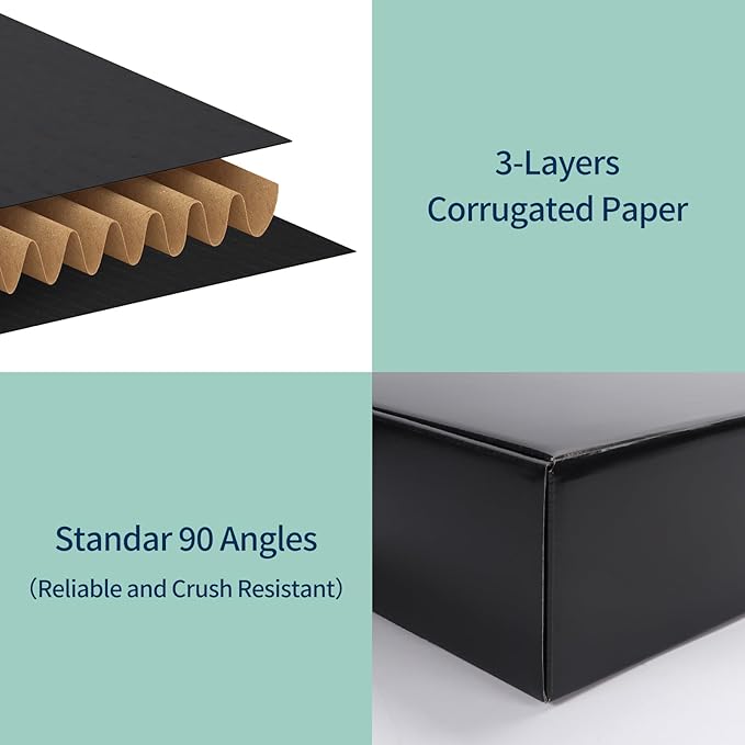 Rempry 12x9x4 Black Shipping Boxes 20 Pack, Large Cardboard Mailer Boxes for Small Business Shipping Packaging