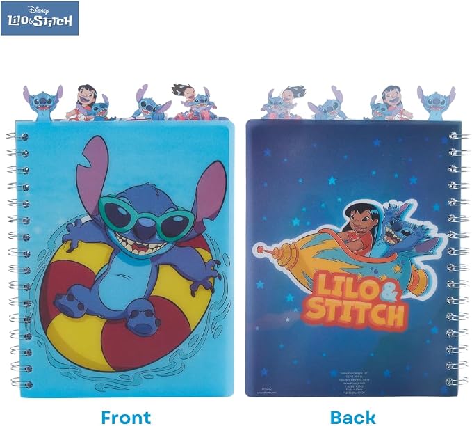 Disney Lilo and Stitch Tab Journal Notebook, Spiral Bound, 96 Lined Pages, 8 x 7 inches, Blue