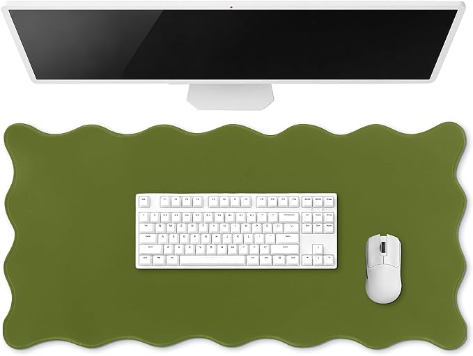 Hahafelt Scalloped Desk Mat Waterproof,Dark Green,31.5 X 15.8 Inches | Coquette Preppy Style for School Office Makeup Vanity, Nonslip Gaming Desktop Protector with Scalloped Stitched Edge Mat