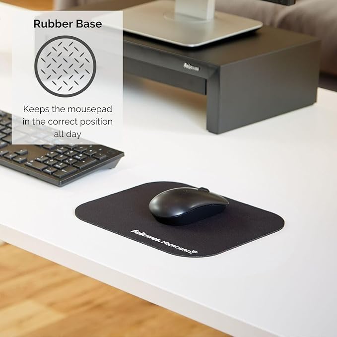 Fellowes Mouse Mat with Non-Slip Rubber Base - Mouse Pad with Antibacterial Protection - Suitable for Both Optical and Laser Mice - 199 x 232 x 2mm - Silver