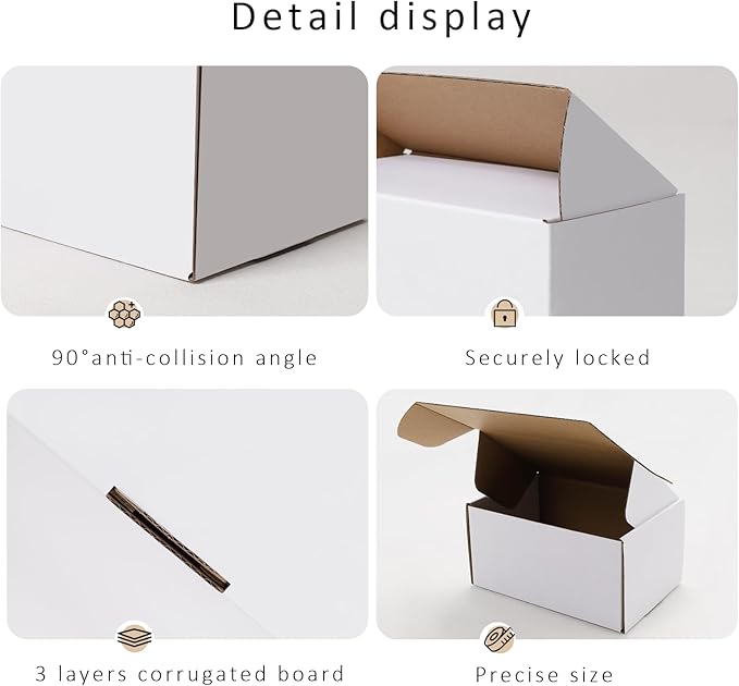 BIOBROWN 6x4x3" 50 Pack Corrugated Cardboard Boxes Small Shipping Box for Packaging Small Business Mailer Mailing White