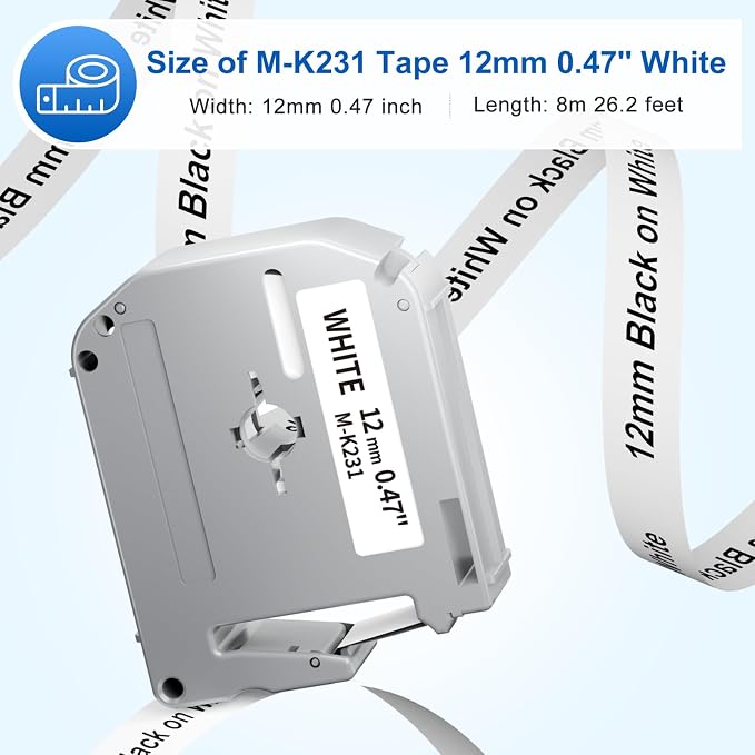 10 Pack Labelife M-K231s Label Tape Replace for Brother P Touch M Tape | M-K231 MK231 M-231 12mm 0.47 1/2 Refills Compatible with Brother Ptouch PT-M95 PT-80 PT-70 PT-65 PT-45 Label Makers