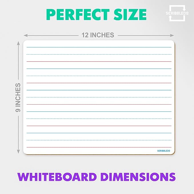 Scribbledo 2 Pack Small Lined Dry Erase Board Kids, 9x12 Double Sided | Value Set of 2, Portable Surface for Handwriting Practice, Classroom and Office Supply, Easy to Clean, Robust