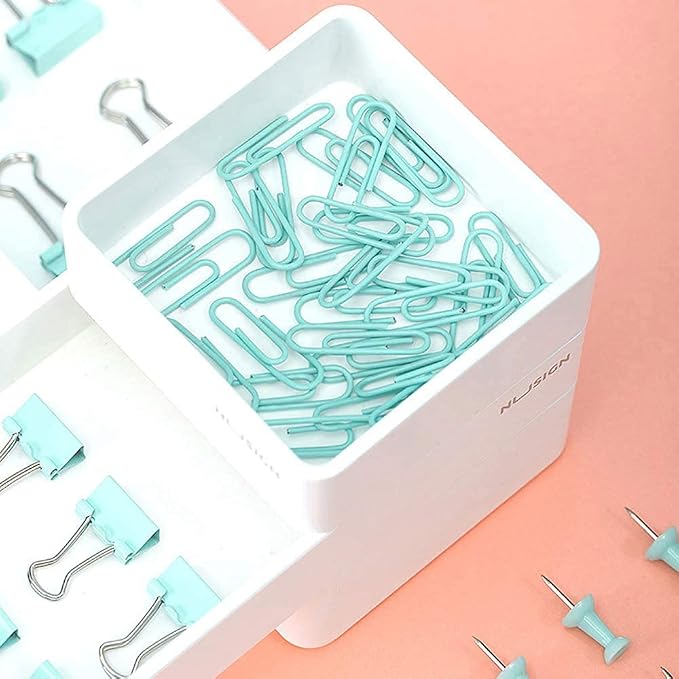 Paper Clips Binder Push Pin Set, Assorted Sized Binder Clips | Cute Office Supplies, Aesthetic Desk Accessories Teachers Desk Must Have, Paper Clips and Binder Clips Set, Green, 3 Pack