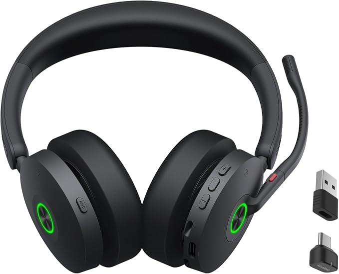 Yealink BH74 Bluetooth Headset with Mic for Work,Hybrid ANC,Teams Certified | 6 AI Active Noise Cancelling Mic for Clear Call, Flip to Mute, 32H Talk Time,160ft Wireless Range for Open Office Hybrid Work
