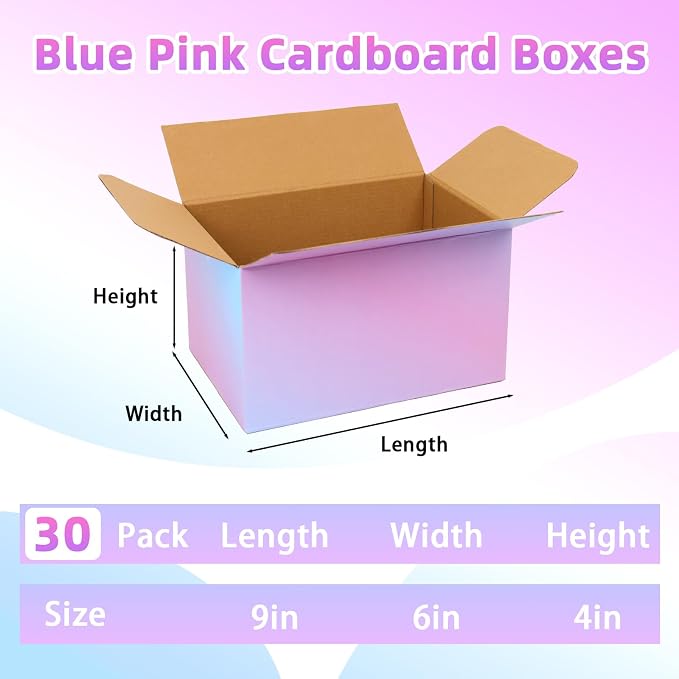 Shipping Boxes Medium 9x6x4 Inches, 30 Pack Mailer Packaging Boxes Bulk, Pink Blue Corrugated Cardboard Boxes for Small Business Mailing Packing