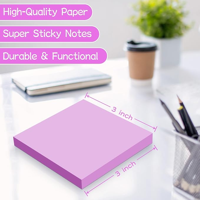 48 Pads Sticky Notes 3x3 in, 42 Sheets/Pad, 2016 Sheets Total - Super Sticky, Bright Colors, Sturdy Recyclable Paper Box, Shareable Bulk Pack for Office, School & Home