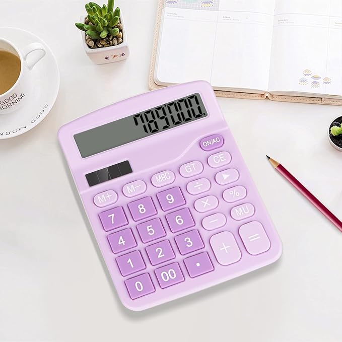 Desktop Calculator, Purple Calculator Big Buttons, 12-Digits | Large LCD Display, Solar and AA Battery Dual Power, Desk Calculators for Office Home School Business Class (Purple)