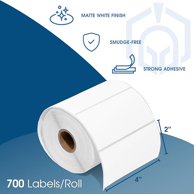 Spartan Industrial - 4" X 2" Direct Thermal Labels (10 Rolls, 700/Roll) Shipping, Postage, and Mail Labels Compatible with Rollo, Zebra, and Other Desktop Label Printers