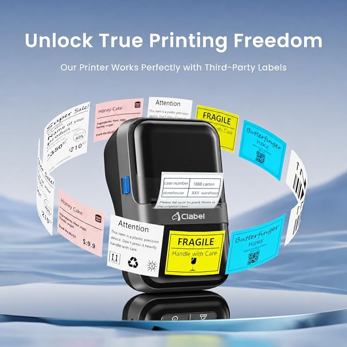 CLABEL Label Maker Machine with Tape, 221B Thermal Bluetooth Label Printer 2 Inch Portable Barcode Inkless Sticker for Small Business, Retail Office,Office, Home, Came with 1 Roll Label