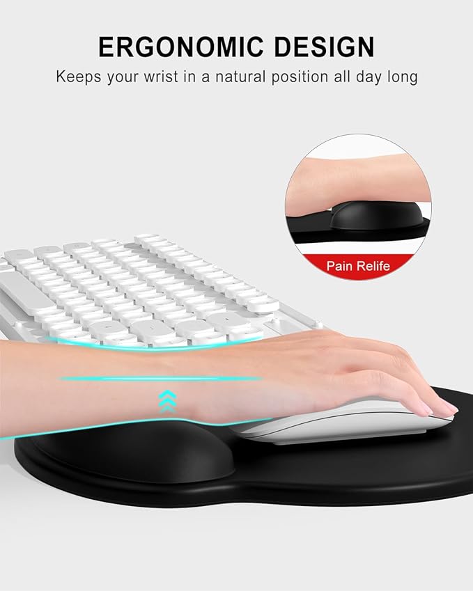 Auhoahsil Ergonomic Mouse Pad with Wrist Rest, Comfortable Silicone Non-Slip Computer Pain Relief Gel Mouse Mat with Wrist Support for Gaming, Work, Office, Women & Men, Cute Pattern, Black