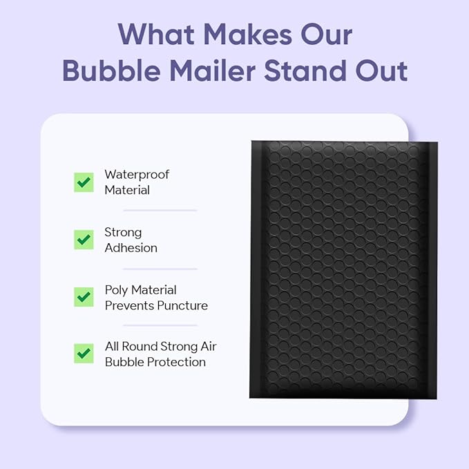 Black Small Bubble Mailers 4x8 Inch #000 | Thick Padded Poly Mailer Envelopes | Mailing Trading Card Sports Card Bubble Envelopes | Water & Tear Resistant | 500 Pack Bulk