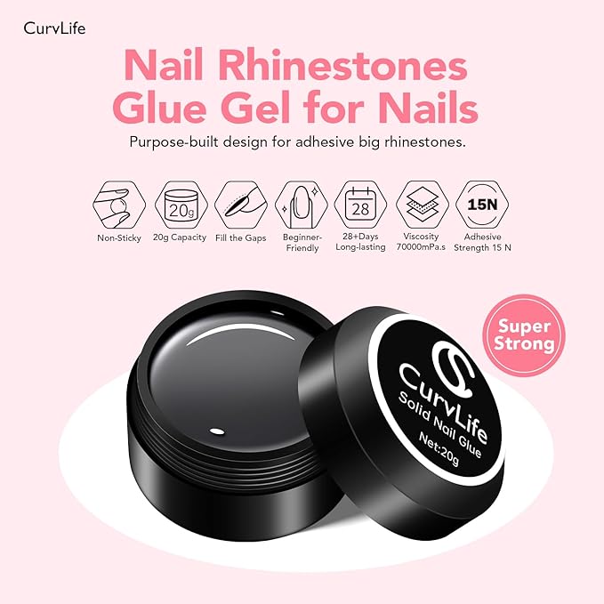 Curvlife Soft Gel Solid Nail Glue-15g for Press On Nails, Upgrade 3 in 1 Soft Gel Full Cover Nail Tips For Strengthen UV Light Cured