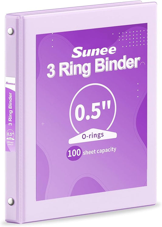 SUNEE 3 Ring Binder 1/2 Inch 1 Pack, Clear View Binder Three Ring PVC-Free (Fit 8.5x11 Inches) for School or Office Supplies, Purple
