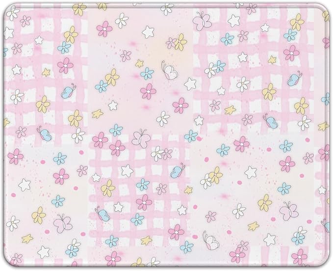 Premium Stitched Mouse Pad 10.2 x 8.3 in | Smooth, Washable Desk Mat with Non-Slip Base | Personalized Cute MousePads for Gaming,Work,Laptop, Computer, Office, Home (Pink Flowers)