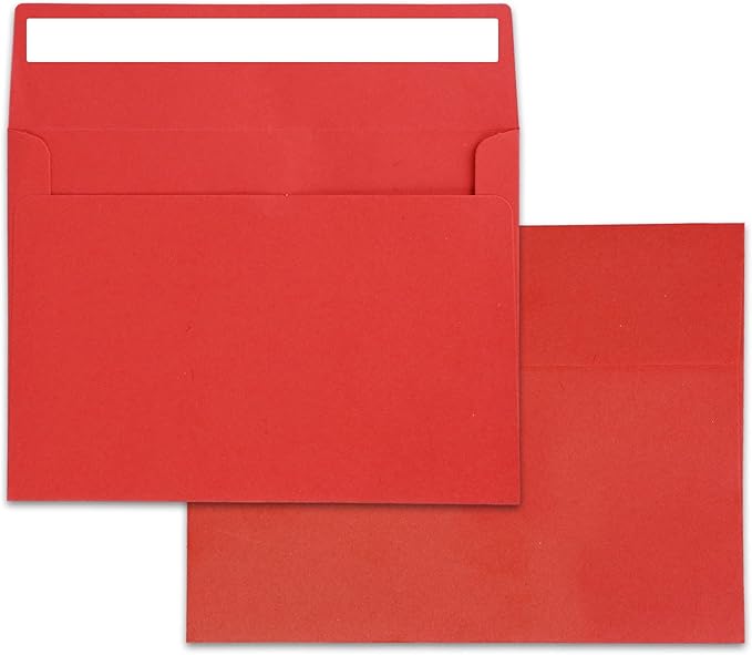 50 Pack A7 Red Envelopes - 5x7 Self-Sealing Envelopes for Invitations, Photos, Postcards, Greeting Cards & Mailings - Wedding Occasion