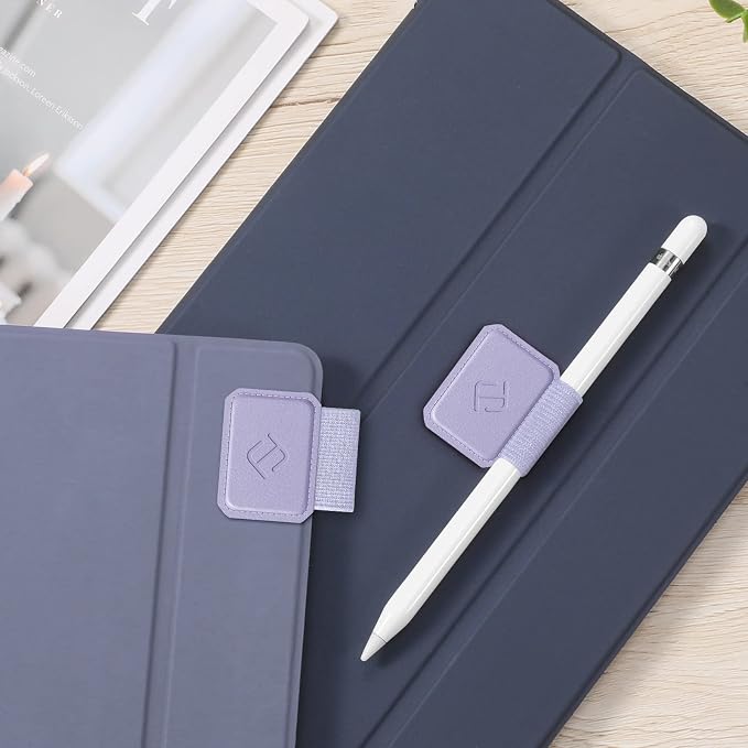 Fintie 4 Pack Pen Loop Holder for Apple Pencil Pro, USB-C/1st/2nd Gen | Elastic Adhesive PU Leather Sleeve, Secure Pen Holder, Attaches to Tablet Cases, Fits Stylus Pens, Lilac Purple