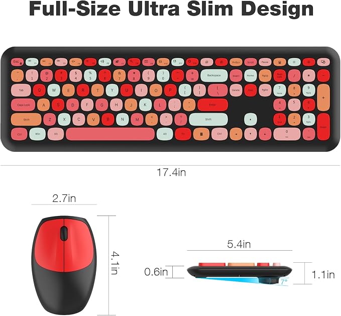 MOFII Wireless Keyboard and Mouse Combo, Colorful Full Size Keyboard with Number Pad, Silent Cute Wireless Mouse, 2.4GHz Dropout-Free Connection, for PC Laptop Computer (Black Color)