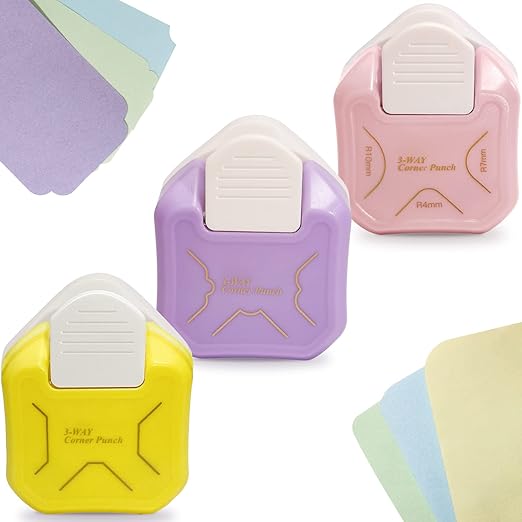 3 Pieces Corner Punch Corner Cutter Creative Pattern Corner Punch for DIY Projects Scrapbooking Photocards Business Card Making (Pink+Yellow+Purple)