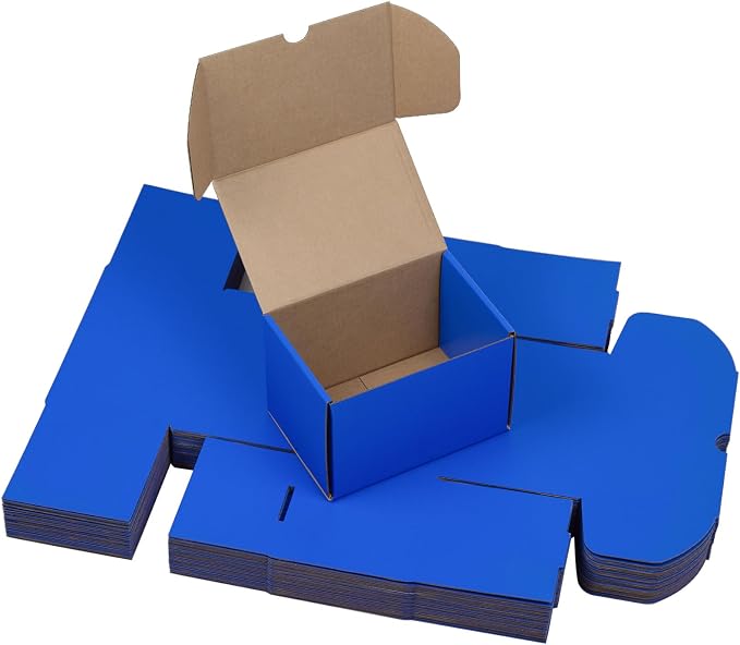 6x4x4 Inches Shipping Boxes Pack of 25, Blue Corrugated Cardboard Box Literature Mailer for Packing Small Business