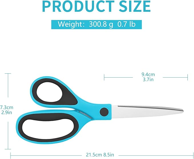 Left Handed Scissors, 8.5 Inch Multi-Purpose Premium General Purpose Shears, Sharp Stainless Steel Blades for Cutting in Schools, Offices, Household Items, Set of 3