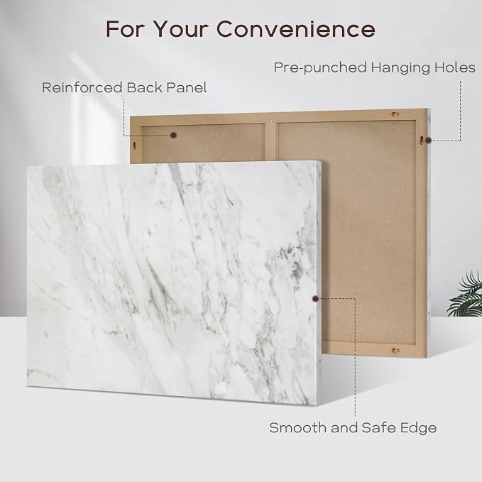 Decorative Magnetic Board for Wall, 24''x18'' Dry Erase Board, White Marble | Magnet Board, Display Board, Wall Mounted, for Home, Office, Kitchen, 2 Markers, 6 Magnets