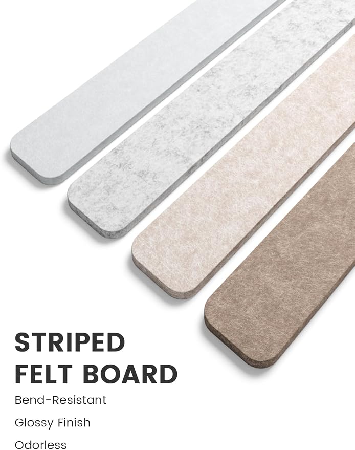 Fluxynara 13" x 2" Felt Wall Panels, Stone Beige | 5-Pack Includes 35 Push Pins and Adhesive Tabs for Photos, Notes and Decor in Bedroom Doors, Home Office or Studios