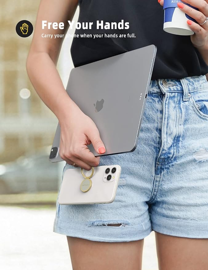 Lamicall Gold Phone Ring Stand, Universal Cell Phone Grip Cradle | Metal Grip Kickstand for iPhone 17 16 15 Pro Xs Max XR, Smartphone Finger Ring Holder, Cell Phone Accessories
