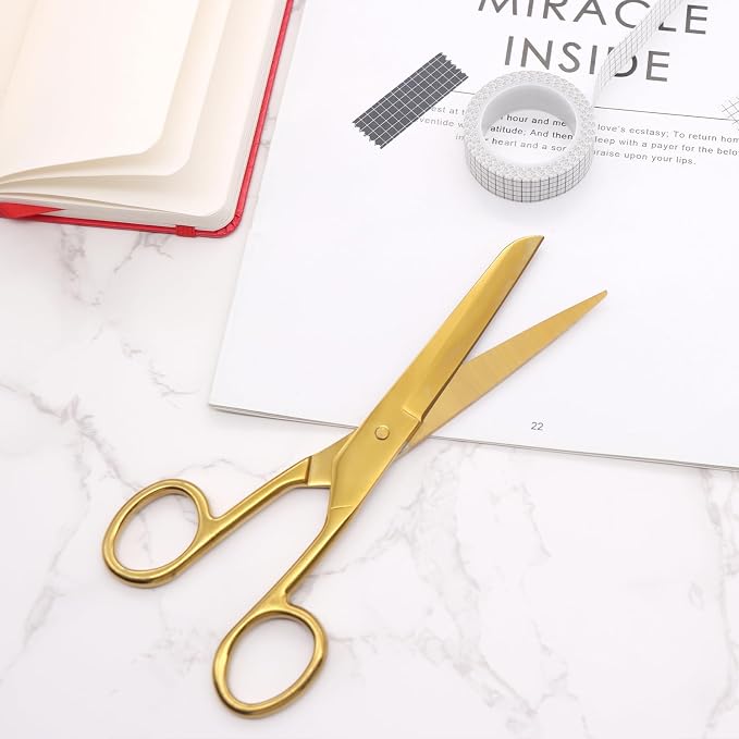 NatSumeBasics 7" Gold Craft Scissors, Sharp Stainless Steel Professional Tailor Shears for Cutting Fabric Leather Sewing & DIY Crafts