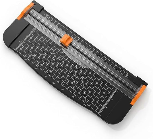 12-Inch Guillotine Paper Cutter, Black | Heavy Duty, 12-Sheet Capacity, Hidden Ruler, Compact Design, For Cardstock, Photos, Scrapbooking, Office & Classroom