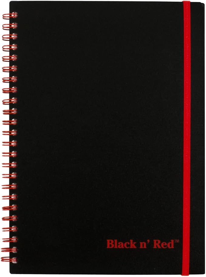 Black n' Red Notebooks, Business Journals, 3 Pack, 8-1/4" x 5-7/8", 70 Sheets, Ruled, Optik Paper, Scribzee App, Flexible Poly Cover, Wirebound, Black (400161061)