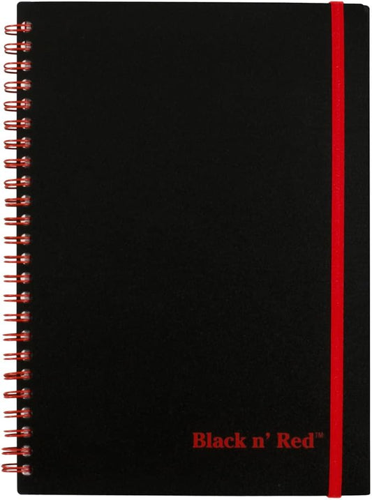 Black n' Red Notebooks, Business Journals, 3 Pack, 8-1/4" x 5-7/8", 70 Sheets, Ruled, Optik Paper, Scribzee App, Flexible Poly Cover, Wirebound, Black (400161061)