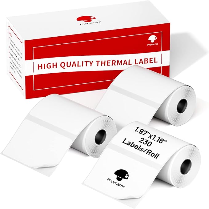Phomemo Labels 3 Rolls,1.97"x1.18", for M110/M100/M220/M108, 690 PCS | Square 50×30mm Name Thermal Stickers for Kids & School, Barcode, Logo, Business, Home,Organization, Peptide Vial, White