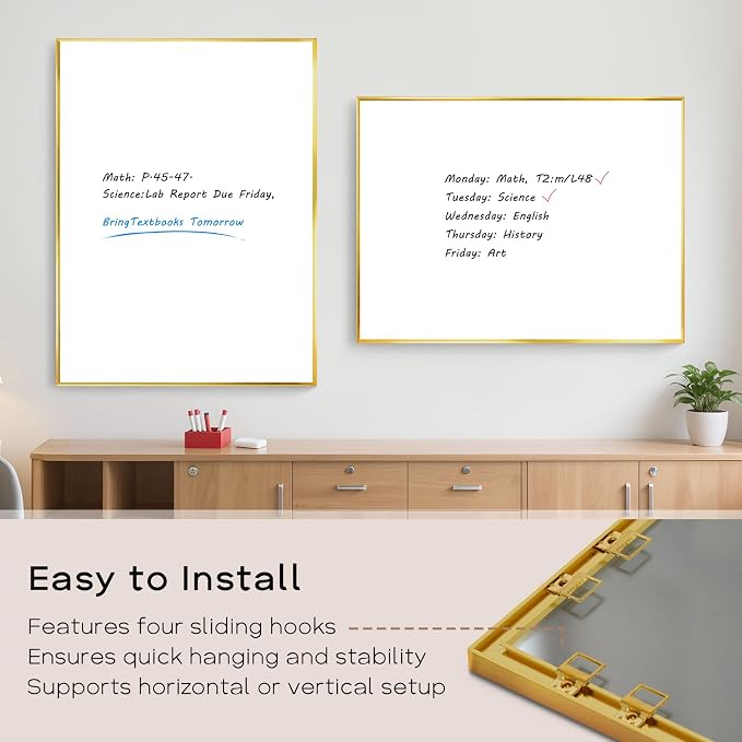 Large Magnetic Whiteboard, 48" x 36" Dry Erase White Board for Wall | Gold Aluminum Frame, Easy to Write and Erase, Wall Mounted, Presentation Board, for Home, Office, School, Kitchen