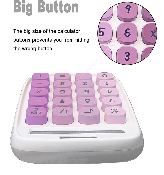 Lofree Calculator, Clicky Calculator(White and Purple) | Large LCD Display 8 Digit Tilt Screen and Big Button for Teachers Students Basic Office