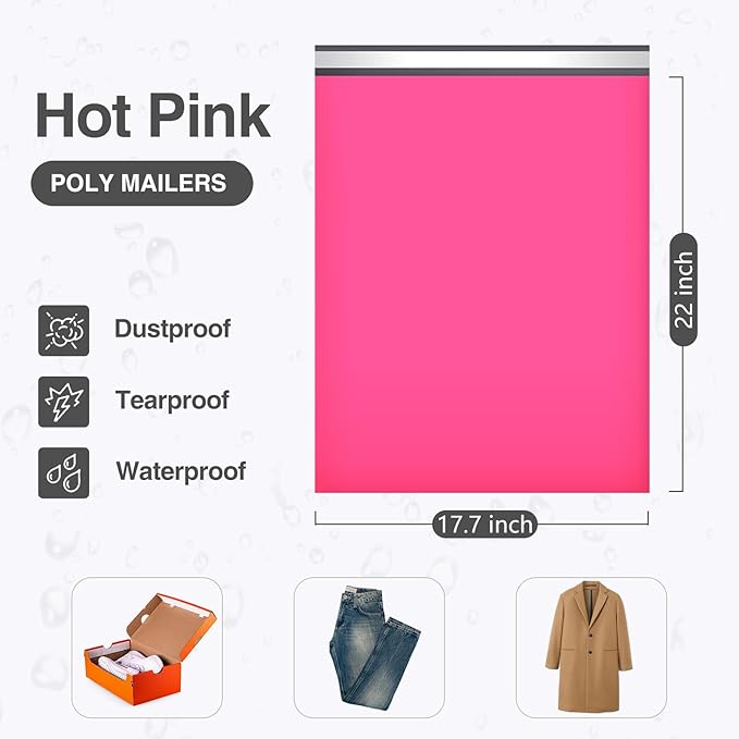 UCGOU 17.7x22 Large Poly Mailers Hot Pink Shipping Bags Self-Sealing Waterproof and Tear-Proof Shipping Envelope for Small Business Mailers Poly Bags for Clothing, Books 50 Pack