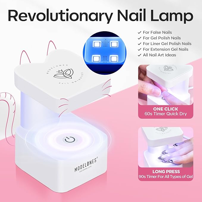 modelones X Nail Gel Kit Kit Short Square, 9-in-One Nail Glue with Portable U V Lamp 216Pcs 12Sizes Pre-Etched Press ons Fake Acrylic Extension Kit DIY Salon Gift for Women