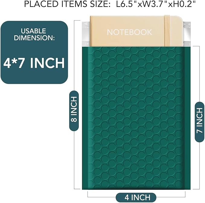 Metronic Bubble Mailers 800 Pack 4x8 Inch Small Bubble Mailers Usable Size 4x7 Self-Seal Padded Envelopes for Shipping, Mailing, Packaging for Business, Bulk-Forest Green